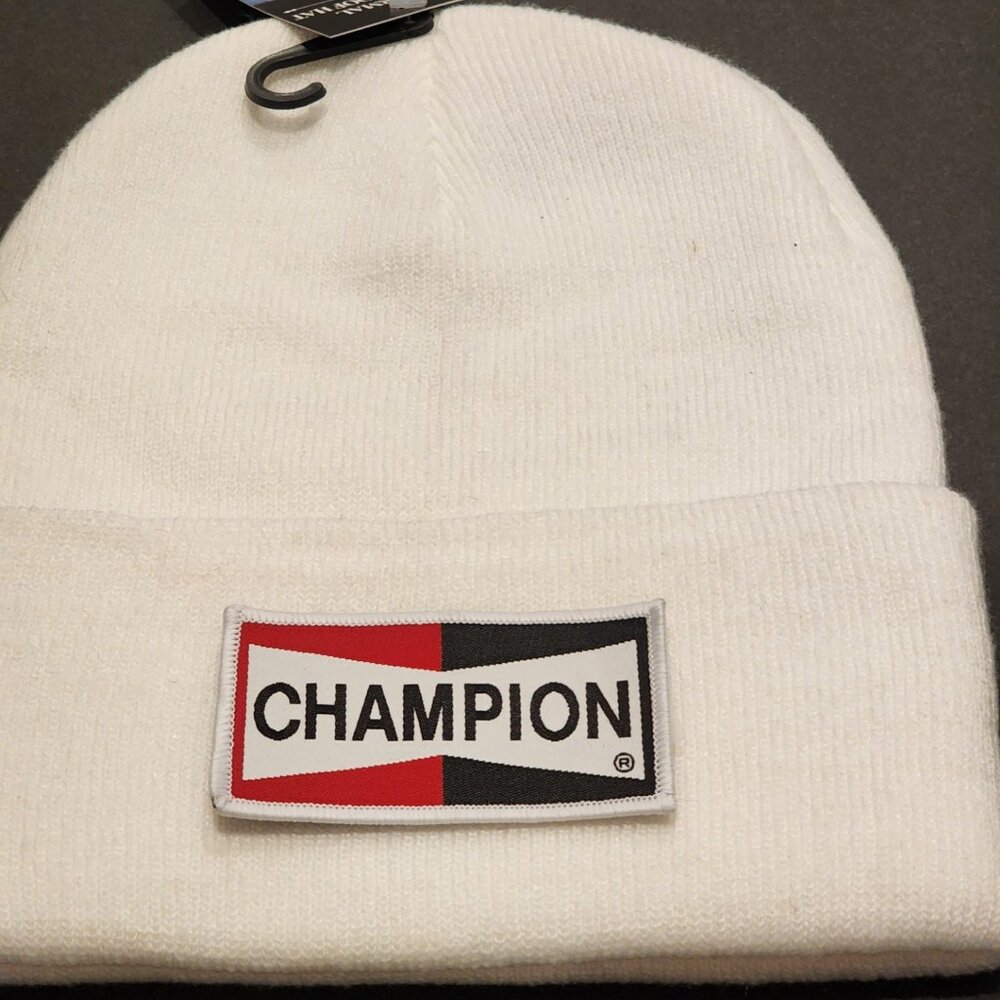 Champion Patched Knit Cuffed Beanie in White